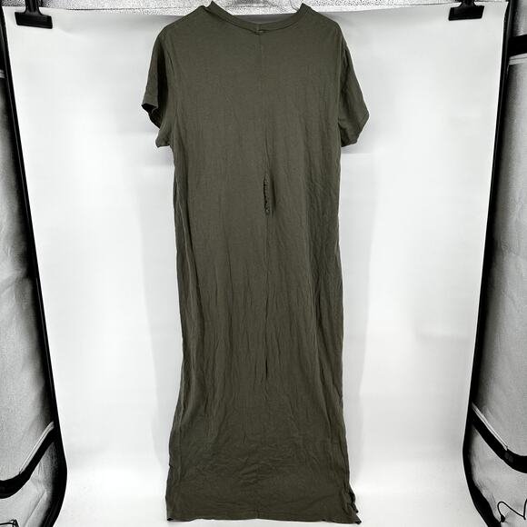 Monrow Pocket T Shirt Dress Maxi Round Neck Side Slits Pullover Cotton Gray XL - Picture 5 of 5